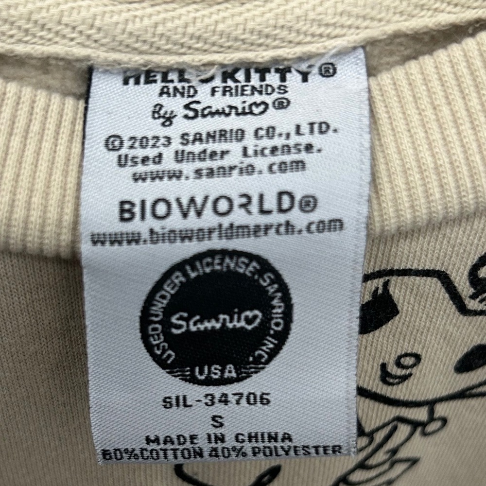 Sanrio Hello Kitty & Friends All Over Print Crewneck Sweatshirt Bioworld Beige S - Picture 3 of 4